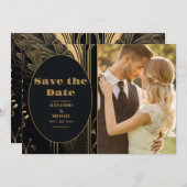 写真エレガントアールデコ結婚Peacocks セーブザデート (正面/裏面)