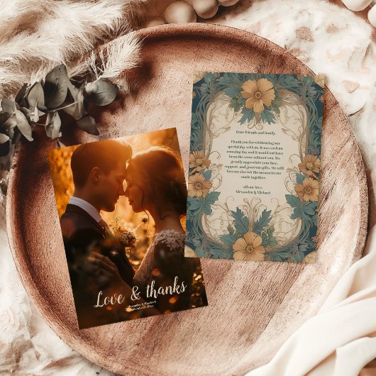 写真エレガントアールヌーボー結婚フローラ サンキューカード