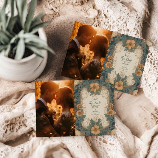 写真エレガントアールヌーボー結婚フローラ セーブザデート