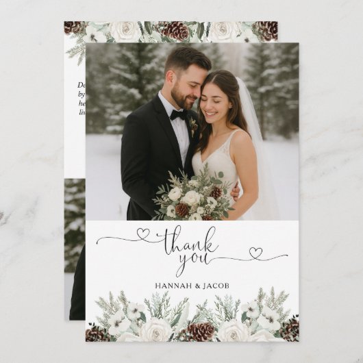 写真エレガントウィンターパイン結婚ズ サンキューカード (正面/裏面)