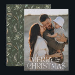 写真エレガントオモダンミニマルリーブ植物体 シーズンカード<br><div class="desc">写真エレガント自然モダンオリーブの緑の水の色の植物性タイポグラフィメリーのクリスマスの休日フラットカード。</div>