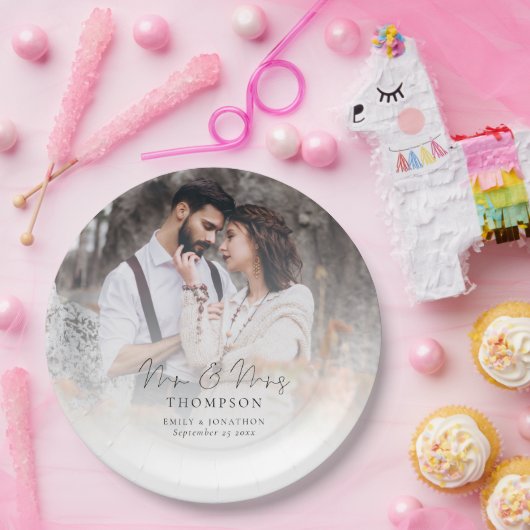 写真エレガントオーバーレイミセス・ネーム結婚ズ ペーパープレート (パーティー)