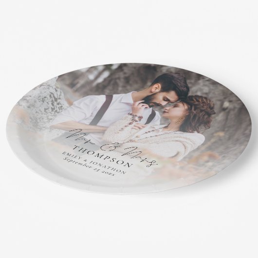 写真エレガントオーバーレイミセス・ネーム結婚ズ ペーパープレート (アングル)