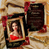写真エレガントキンセアニェラレッドローズ金ゴールド誕生日 箔招待状