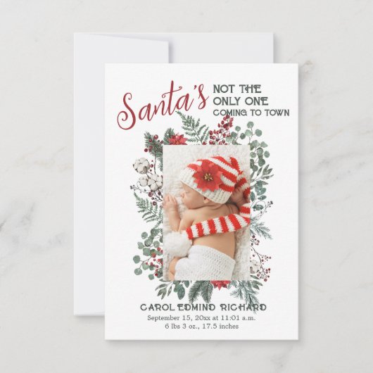 写真エレガントクリスマスベビー誕生発表 サンキューカード (正面)