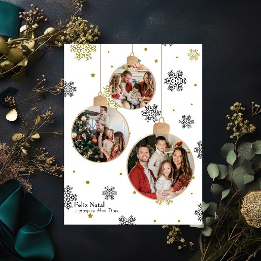 写真エレガントクリスマス飾り、ポルトガル語の願い シーズンポストカード