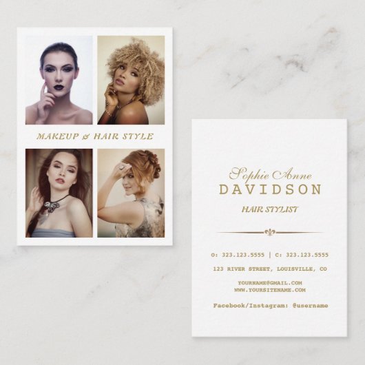 写真エレガントコラージュのメイクアップとヘアスタイル 名刺 (正面/裏面)