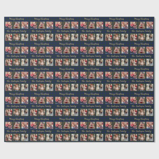 写真エレガントコラージュカスタムメリークリスマスプレイド ラッピングペーパー (フラット)