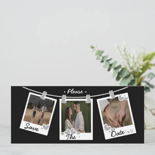 写真エレガントコラージュ日付の保存 招待状 (スタンド正面)