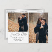 写真エレガントコラージュ白シルバー日付を保存 案内ポストカード (正面/裏面)