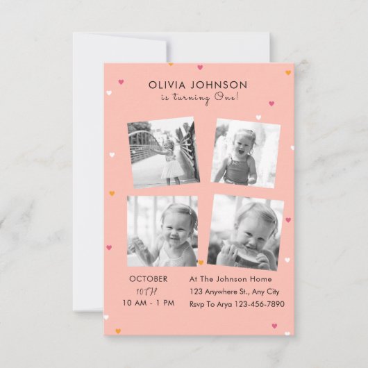 写真エレガントコラージュ誕生日パーティー 招待状 (正面)