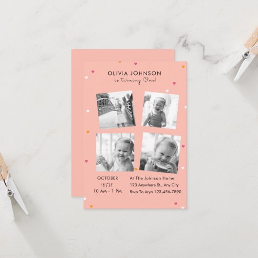 写真エレガントコラージュ誕生日パーティー 招待状 (正面/裏面インサイチュ)