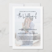 写真エレガントシンプルQRコードほこりっぽい青RSVP 招待状 (正面)