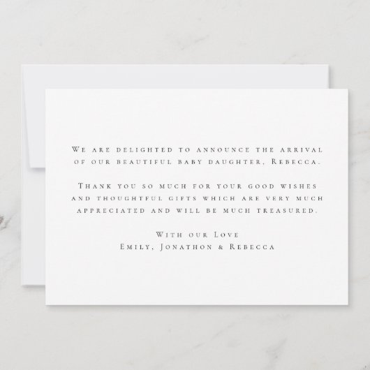 写真エレガントスクリプト誕生のお知らせ 案内状 (裏面)