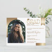 写真エレガントスタイリッシュモダン金ゴールド卒業 招待状 (スタンド正面)