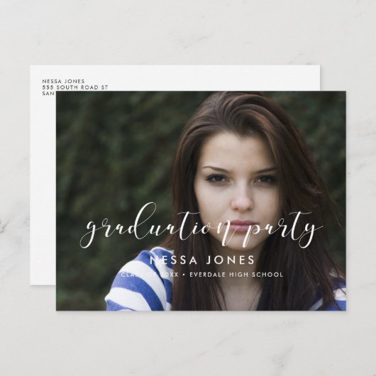 写真エレガントスタイリッシュ卒業パーティーの招待 ポストカード (正面/裏面)