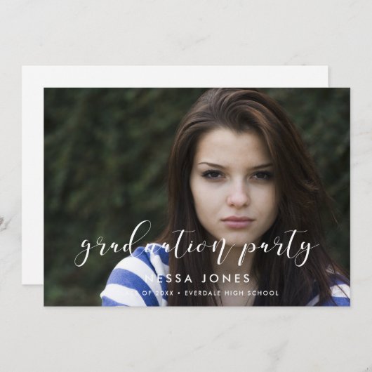 写真エレガントスタイリッシュ卒業パーティーの招待 案内状 (正面/裏面)