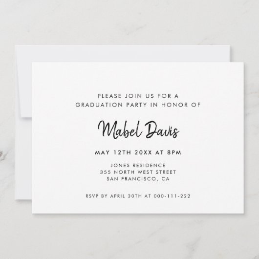 写真エレガントスタイリッシュ卒業パーティーの招待 案内状 (裏面)