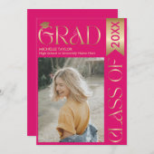 写真エレガントスタイリッシュ金ゴールドモダンピンク大学院生 招待状 (正面/裏面)