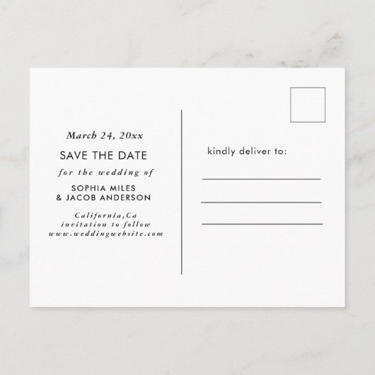 写真エレガントスモダンクリプト日付の保存 案内ポストカード (裏面)