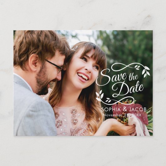 写真エレガントスモダンクリプト日付の保存 案内ポストカード (正面)