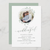 写真エレガントセージ結婚のロマンチックな脚本 招待状 (正面/裏面)