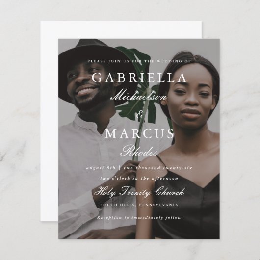 写真エレガントタイポグラフィオーバーレイ結婚予算 (正面/裏面)