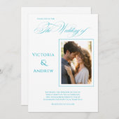 写真エレガントティール(緑がかった色)モダン結婚式招待状 招待状 (正面/裏面)