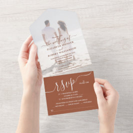 写真エレガントテラコッタ結婚ズ オールインワン招待状