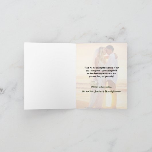 写真エレガントトロピカルビーチ結婚式ありがとう カード (内部)