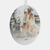 写真エレガントハッピーホリデーズクリスマスツリーグラス ガラスオーナメント (正面右)