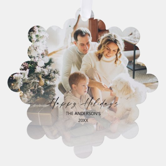 写真エレガントハッピーホリデーズクリスマスツリー オーナメントカード (正面)