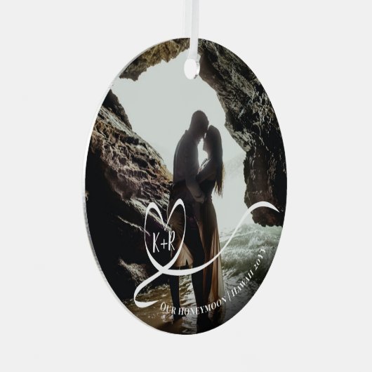 写真エレガントハネムーン旅行思い出の記念 メタルオーナメント (正面右)