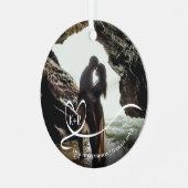 写真エレガントハネムーン旅行思い出の記念 メタルオーナメント (正面左)