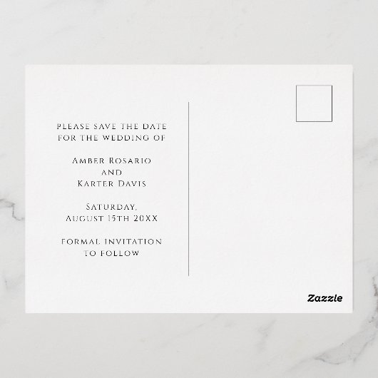 写真エレガントハート日付金ゴールドの実在保存 箔招待状ポストカード (裏面)