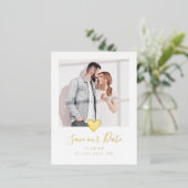 写真エレガントハート日付金ゴールドの実在保存 箔招待状ポストカード (立ち正面)