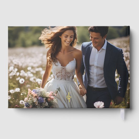 写真エレガントパーソナライズされたの結婚モノグラム金ゴールド ゲストブック (裏面)