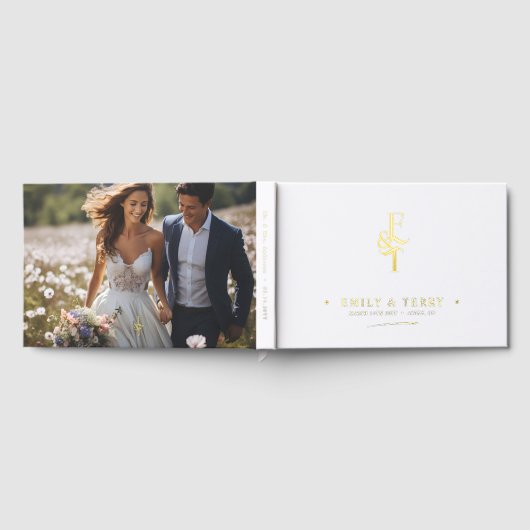 写真エレガントパーソナライズされたの結婚モノグラム金ゴールド ゲストブック (全面)