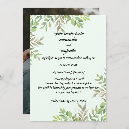 写真エレガントパーソナライズされた結婚式招待状カード セーブザデート (正面/裏面)