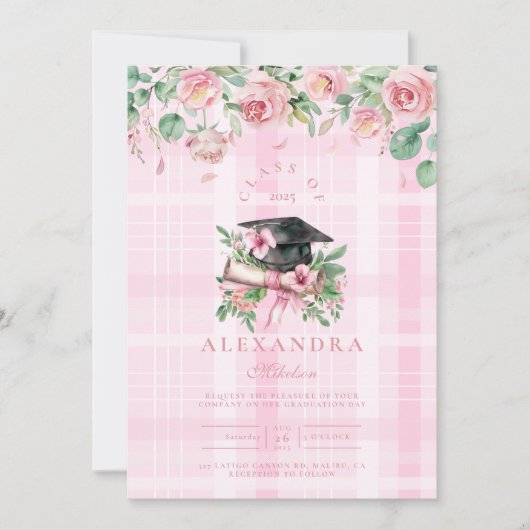 写真エレガントピンクフローラ卒業 招待状 (正面)