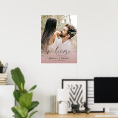 写真エレガントピンク&ブラック私たちの結婚へようこそ ポスター (ホームオフィス)