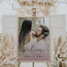 写真エレガントピンク&ブラック私たちの結婚へようこそ