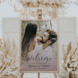 写真エレガントピンク&ブラック私たちの結婚へようこそ ポスター