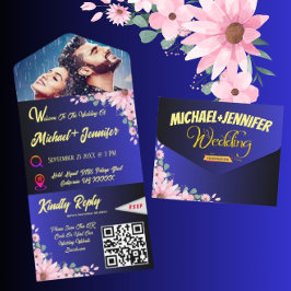 写真エレガントフローラブルーティアウェイ結婚ズ オールインワン招待状