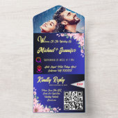 写真エレガントフローラブルーティアウェイ結婚ズ オールインワン招待状 (内側)