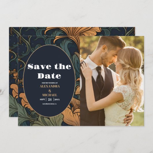 写真エレガントフローラ結婚アールヌーボー セーブザデート (正面/裏面)