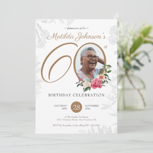写真エレガントフローラ60誕生日 招待状 (スタンド正面)