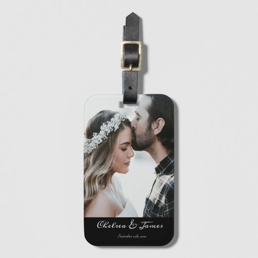 写真エレガントブラック書道パーソナライズされた ラゲッジタグ (正面縦)