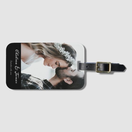 写真エレガントブラック書道パーソナライズされた ラゲッジタグ (正面横)