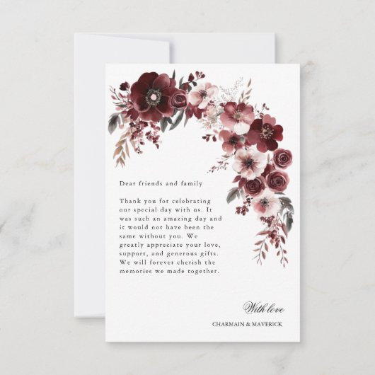 写真エレガントブルゴーニュフローラ結婚ズ サンキューカード (裏面)